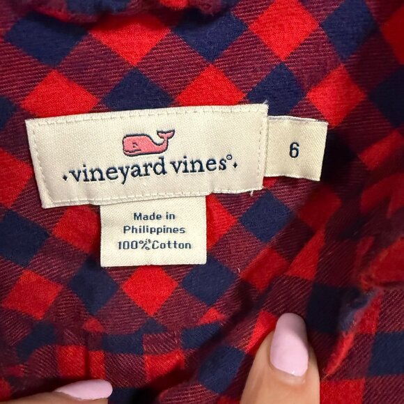Vineyard Vines Blue Red Plaid‎ Flannel Button-Up Shirt Women's Size 6 - Picture 2 of 7
